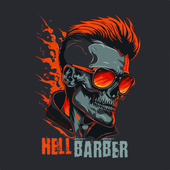 Skull Barber tshirt vector illustration.