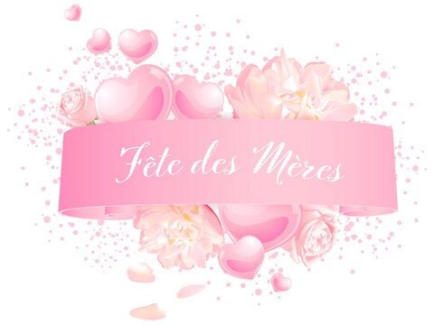 French Mother's day banner with pink hearts - celebration design