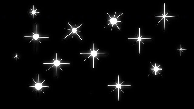 Shining stars on a black screen. The concept of a sparkling clean surface. Animation of the effect of a new beautiful surface of the object. Stock 4k video with alpha channel.
