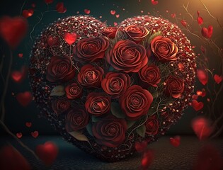 bouquet of red flowers background , ai generated