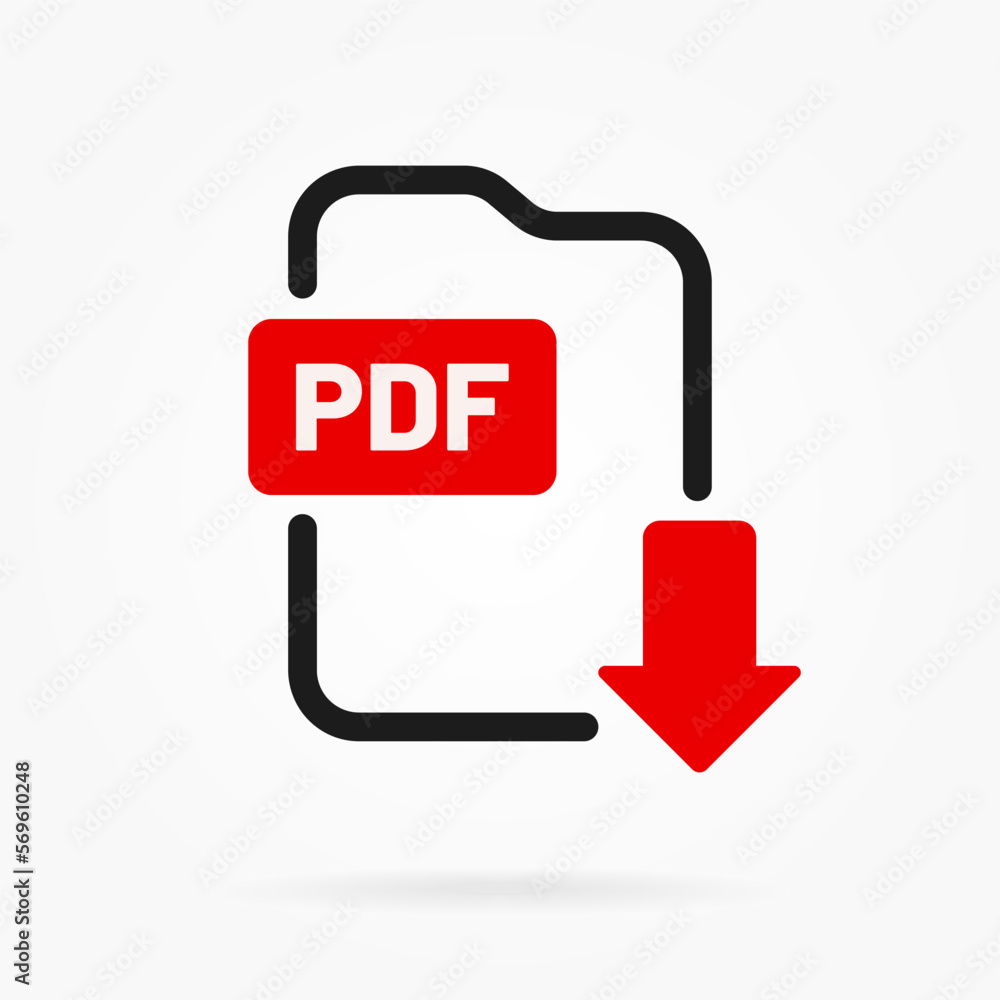 Aufkleber Download button icon. Upload icon. Down arrow bottom side symbol. Click here button. Save cloud icon push button for UI UX, website, mobile application. Download pdf file button