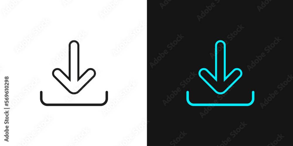 Poster 3D download button icon. Upload icon. Down arrow bottom side symbol. Click here button. Save cloud icon push button for UI UX, website, mobile application.