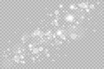 Fototapeta na wymiar White sparks glitter special light effect. Vector sparkles on transparent background. Sparkling magic dust particles