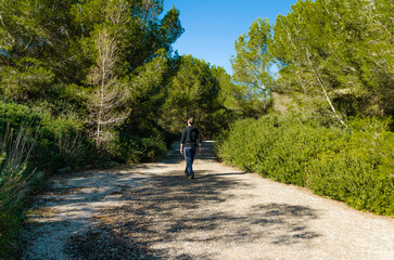 Chico paseando entre arboles 