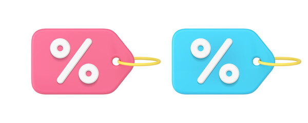 Shopping tag for hanging sale discount special offer coupon marketing promo 3d icon realistic vector