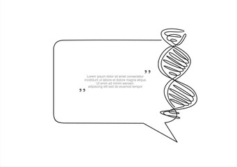 Continuous one line drawing of DNA and speech bubble. Trendy line art vector on a white background. Vector illustration.