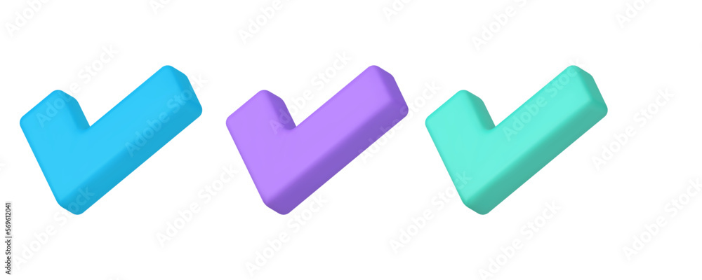 Poster check mark done confirmation accept agreement success right vote solution 3d icon set vector