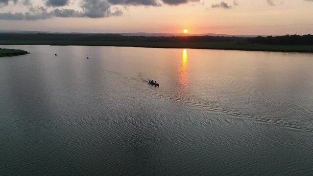 Canoe in the Sunset Time Drone Video, Mert Lake İgneada, Kirklareli Turkey