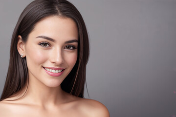 Obrazy na Plexi  Beautiful woman brunette beauty close-up portrait on gray background. Generative AI