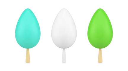 Tree forest park abstract plant 3d icon minimal green ecology environment decor element set vector