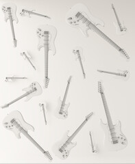 Guitars floating in space randomly, suggestive abstract image linked to music, ideal if you are a musician