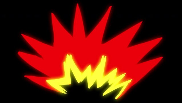 Cartoon explosion on a black screen. The effect of ignition and destruction. Animation of blast wave in 4K with alpha channel.