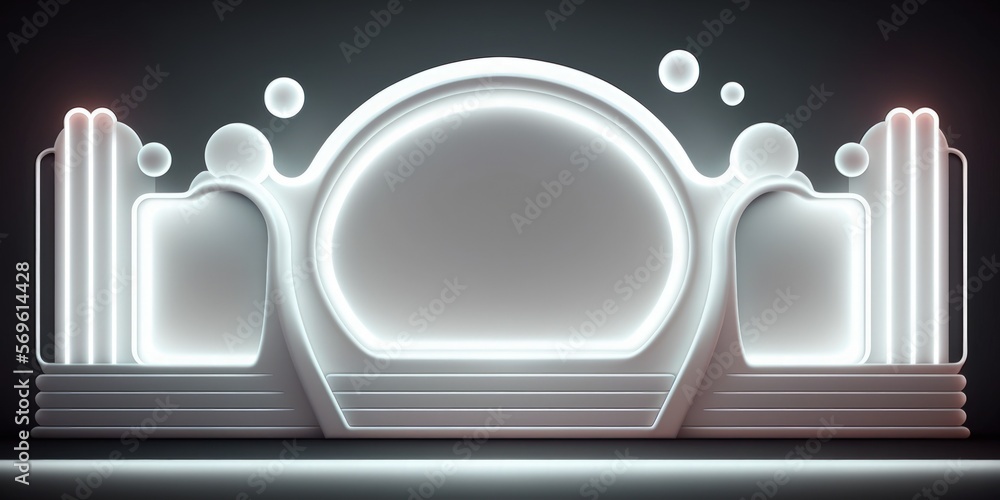 Poster sci fi product display background made of white. a platform with white neon lights for science. gene