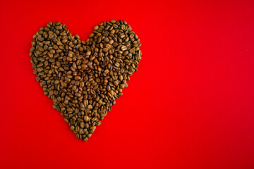 red heart of coffee beans