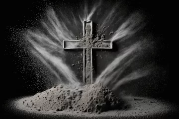 Foto op Plexiglas Ash wednesday, crucifix made of ash, dust as christian religion. Lent beginning generative ai © 3D Station