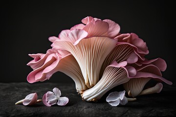 Edible pink oyster mushrooms generative ai - obrazy, fototapety, plakaty