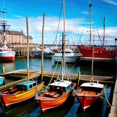 A wharf full of boats.