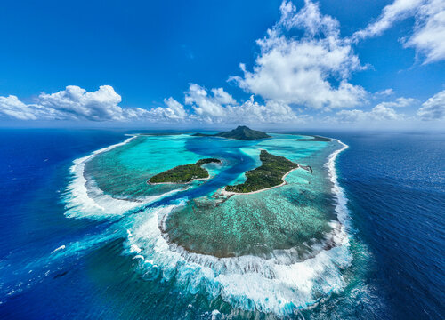 Aerial Of The Lagoon Of Maupiti Island, Society Islands, French Polynesia, South Pacific, Pacific