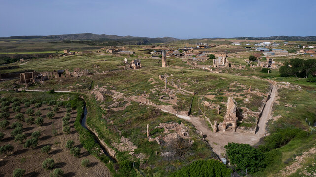 Belchite old town, aerial view