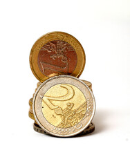 Pile of euro coins on white background, finance theme