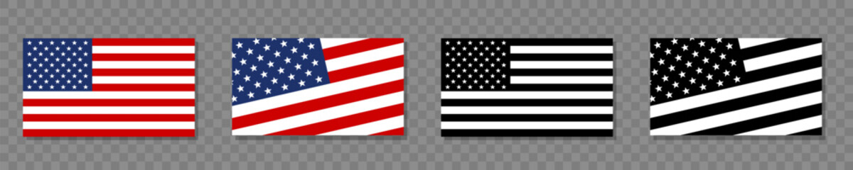 USA flag. Set of American flags. Vector illustration