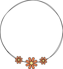 Hand drawn circle frame decoration element with flowers clip art