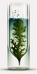 Superfood seaweed in a glass test tube against a white background. Generative AI