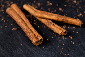 White aromatic cinnamon spices, close up