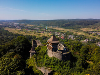 Fototapeta na wymiar Aerial vIew by drone. Summer. Nevytske castle, fortess, Zakarpattia Ukraine Castles