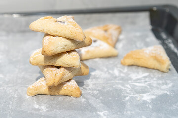Jewish pastry Hamantaschen. Home baked tradition hamantaschen for the Jewish holiday Purim.