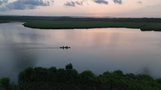 Canoe in the Sunset Time Drone Video, Mert Lake İgneada, Kirklareli Turkey