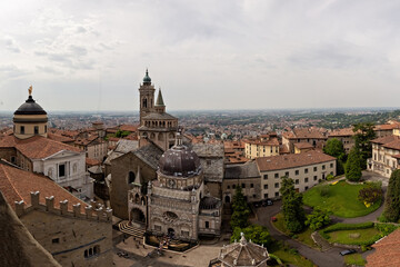 Fototapeta na wymiar Aerial view of the Citta Alta (Upper town) in Bergamo, Italy