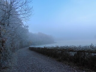 Obraz na płótnie Canvas footpath in the Countryside on a cold frosty misty morning