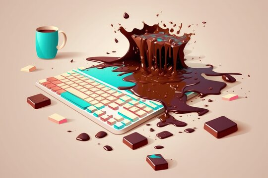 spill coffee on the keyboard of a computer. Generative AI