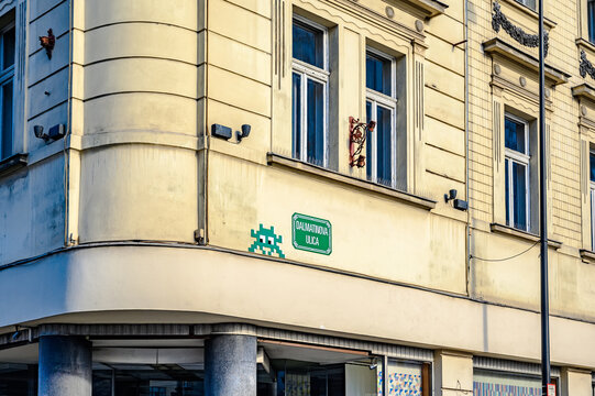 Pixel art in Ljubljana by the famous french artist Franck Slama called as Invader