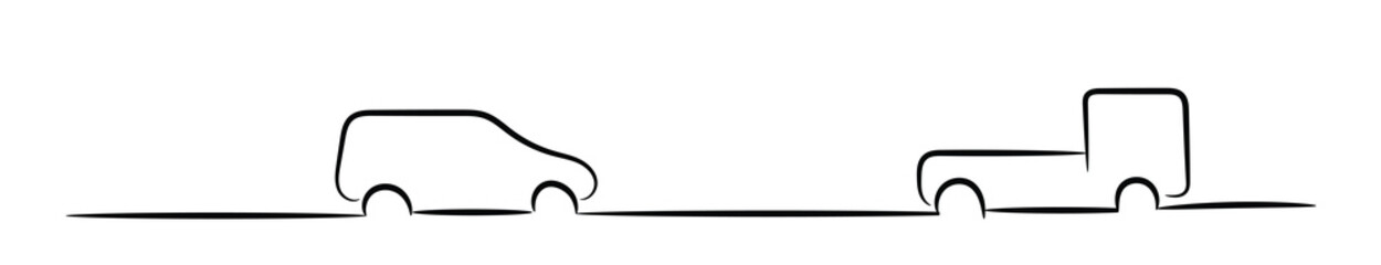 sedan car continuous one line drawing, single car lineage, black line vector illustration, editable stroke, horizontal design element