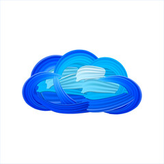 The blue cloud painted with oil paint. Well defined texture of paint strokes. Bright turquoise blue paint strokes. Cute 3d cartoon weather icon.