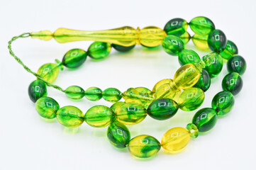 Green and yellow beads sequenced, short rosary, tespih tesbih