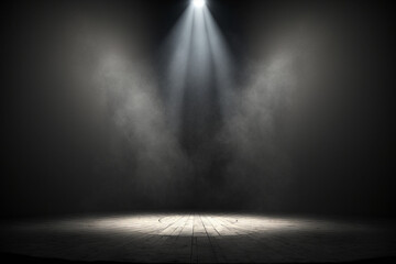 Dark room with light Stage white smoke spotlight background Generative AI