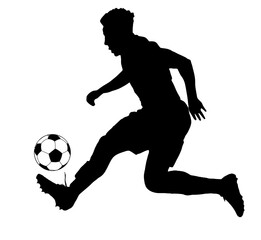Obraz na płótnie Canvas Silhouette of Soccer Player Dribbling ball, originating image from Generative AI technology