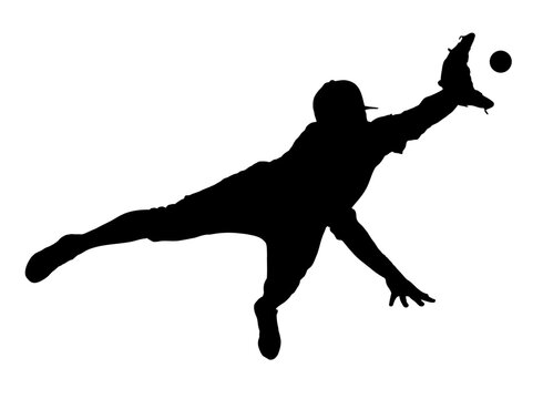 Silhouette of Baseball Fielder Diving to Catch Ball, originating image from Generative AI technology