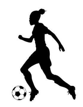 Silhouette of Woman Soccer Player Dribbling ball, originating image from Generative AI technology