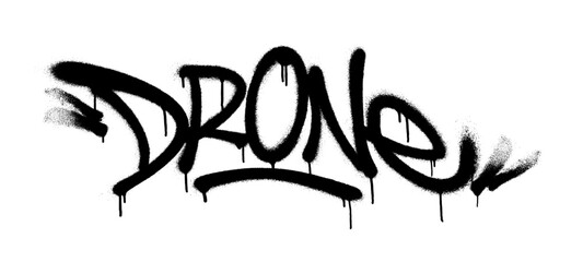 Sprayed drone font graffiti with overspray in black over white. Vector illustration.