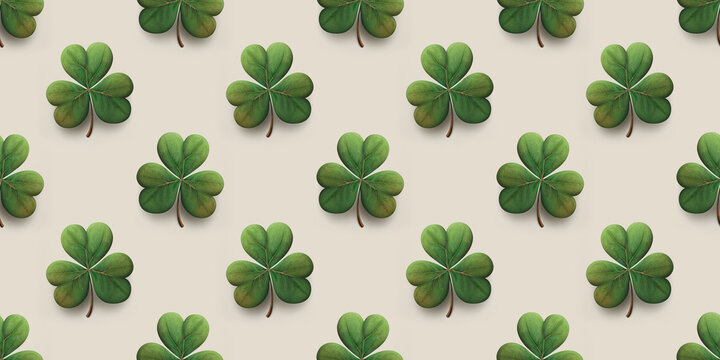 Clower leaf seamless pattern for st patrick day invitation or wallpaper. Generative AI