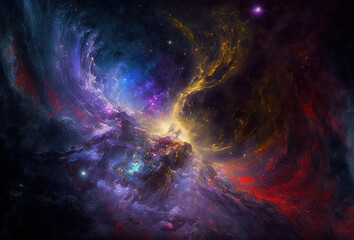 Plakat Cosmos, celestial universe, fantasy space, beautiful and colorful. Generative AI.