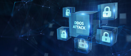 DDoS ATTACK inscription, online attack concept inscription, online security concept. 3d illustration