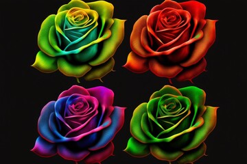 Fototapeta na wymiar four different colored roses on a black background. generative ai.