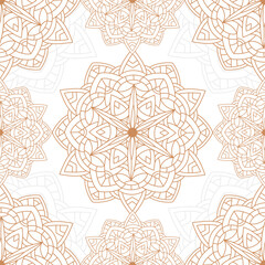 Abstract seamless pattern of gold luxury mandala with floral elements. Decorative vintage golden ornament. Ethnic mosaic oriental vector illustration for design wallpaper, wrapping paper, fabric