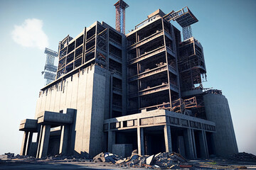 building under construction  with construction crane  