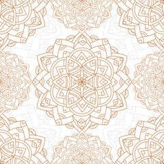 Abstract seamless pattern of gold luxury mandala with floral elements. Decorative vintage golden ornament. Ethnic mosaic oriental vector illustration for design wallpaper, wrapping paper, fabric